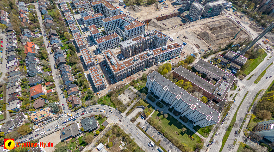 21.04.2023 - Luftbilder von der Baustelle Alexisquartier und Pandion Verde in Neuperlach
